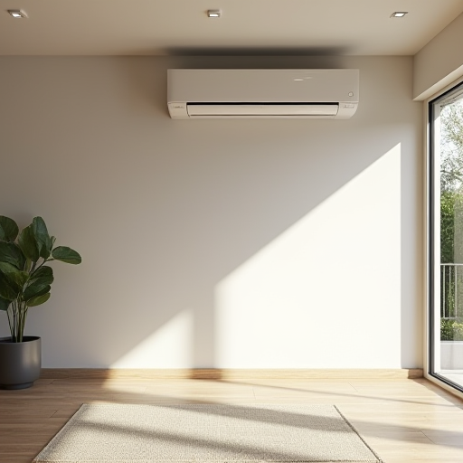 Sarıyer'deki geniş bir villanın oturma odasına monte edilmiş, modern bir klima ünitesi.