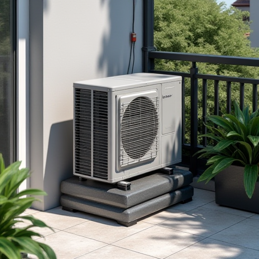 Balonun gölgeli bir bölgesinde bulunan, iyi havalandırılan dış ünite.