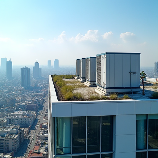 Kartal'da bulunan, çatı katında modern bir HVAC (ısıtma, havalandırma ve iklimlendirme) sistemine sahip bir yüksek katlı bina.