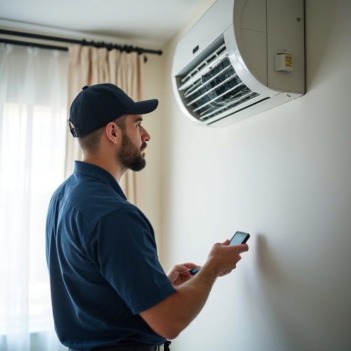 Bulat İklimlendirme'den bir teknisyen, İstanbul'daki bir evde bulunan bir klima ünitesinin bakımını yapıyor.