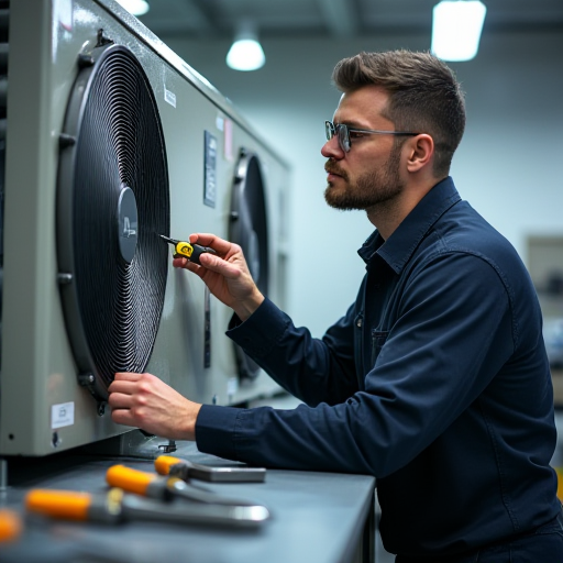 HVAC teknisyeni, birime inceleme yapıyor.