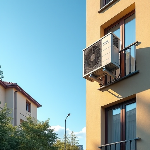 Kadıköy Moda'da bulunan bir apartman binası, hafif rüzgarda klima ünitesi.