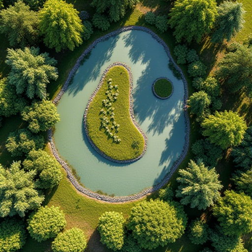 Arnavutköy'de büyük bir arazide, stratejik olarak konumlandırılmış ağaçlar ve su öğeleri.