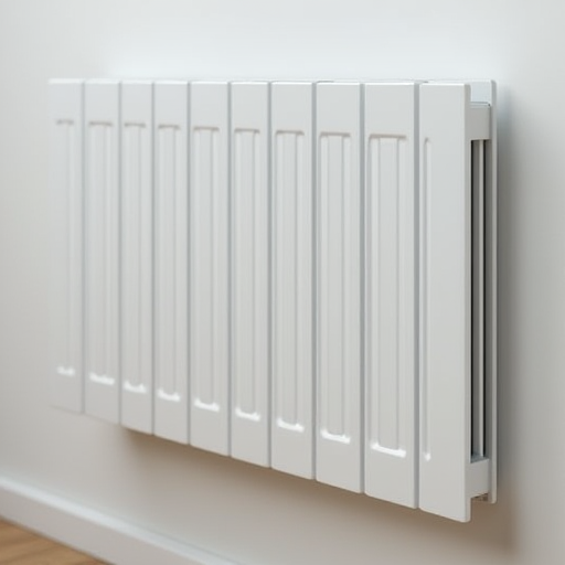 Radyatör panellerinin yerleşimi, ısıtmayı nasıl etkiler? Açık renkli bir duvarın önünde bulunan, modern radyatör paneli, verimli ısı dağılımı için bir boşluğa sahip.