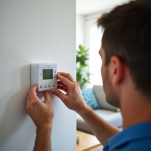 Bir teknisyen, bir klima cihazının termostat ayarlarını kontrol ediyor.