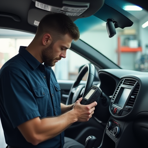 Bir teknisyen, bir otomobilin klima sistemini kontrol ediyor.