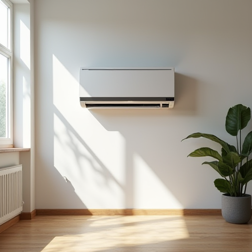 Oturma odasında bulunan modern klima ünitesi.