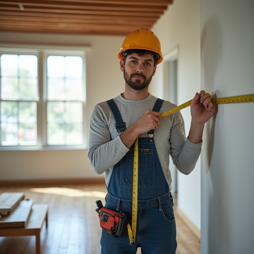Teknisyen, klima montajı için bir odayı ölçüyor.