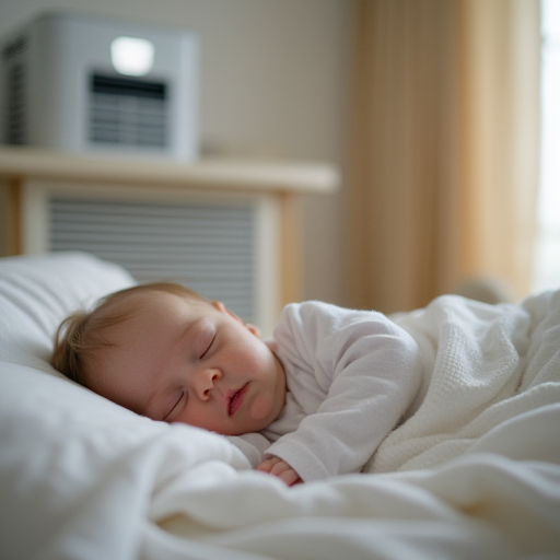 Klima bulunan bir odada uyuyan bebek.