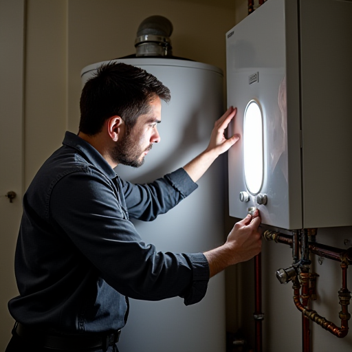 Bir teknisyenin bir kazanı kontrol etmesi.