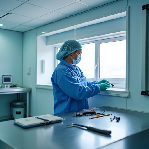 Modern bir tıbbi tesiste, bir teknisyen tarafından hava perdesi kontrolü yapılıyor.