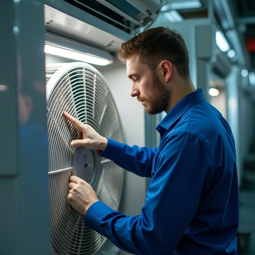 VRF sisteminde kondenser bobinlerini temizleyen teknisyen.