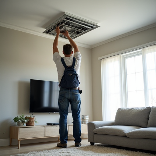 Havalandırma sistemini kuran teknisyen.