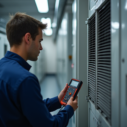 HVAC teknisyeni, bir VRF sistemini kontrol ediyor.