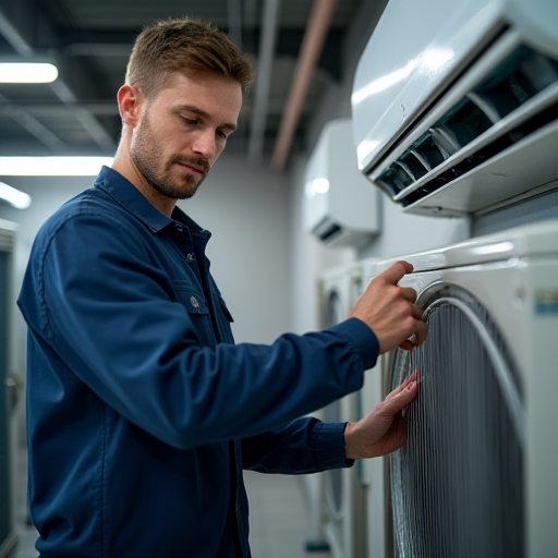 Bir teknisyen, VRF sisteminin kompresörünü kontrol ediyor.