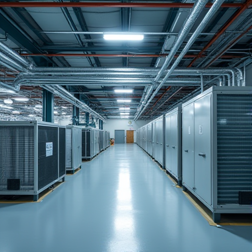 Modern endüstriyel ortam, HVAC (ısıtma, havalandırma ve iklimlendirme) sistemleriyle.