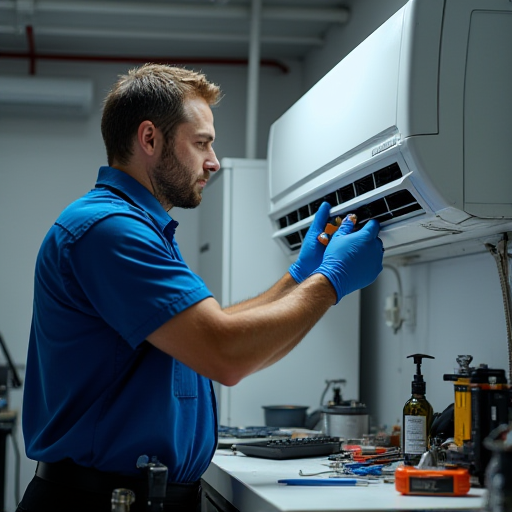 Bir teknisyen, donmuş bir buharlaştırıcı bobinini inceliyor.