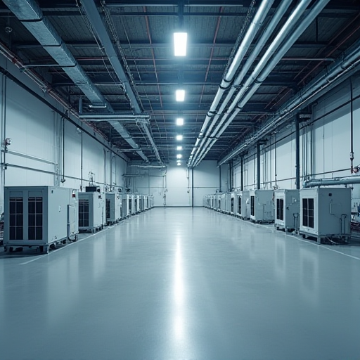 Geniş bir endüstriyel tesis ve merkezi bir HVAC (ısıtma, havalandırma ve iklimlendirme) sistemi.