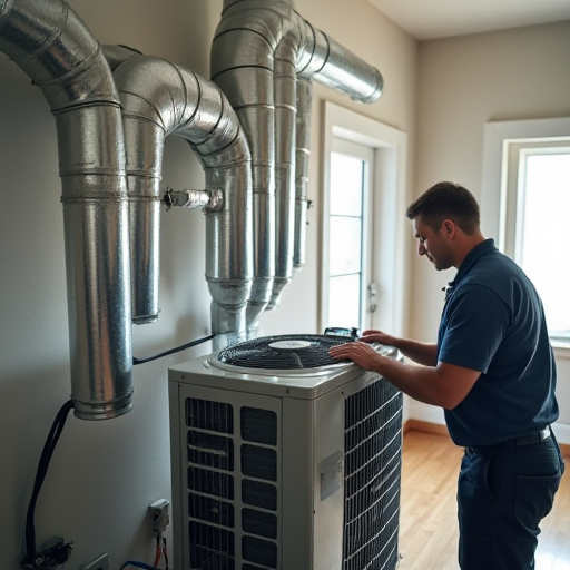 Modern, merkezi klima ünitesi, temiz hava kanallarıyla.