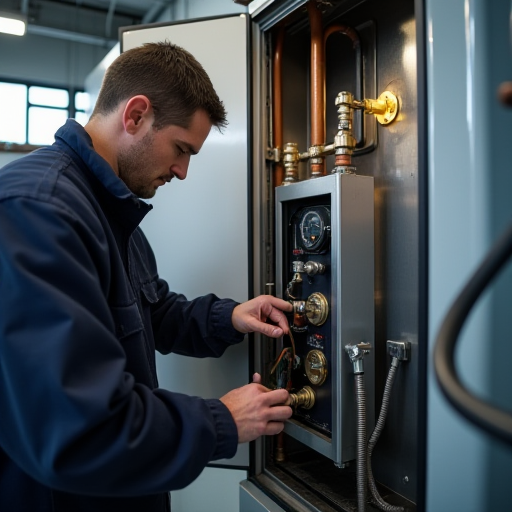 Bir teknisyen, bir kazanda su kaçağı olup olmadığını kontrol ediyor.