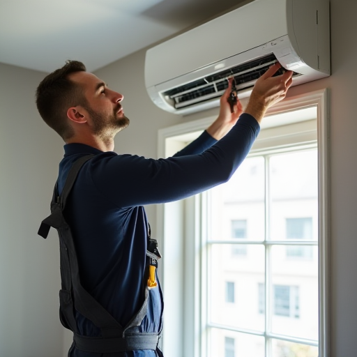 HVAC teknisyeni klima cihazı montajı yapıyor.