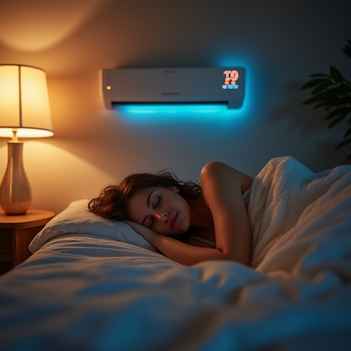 İşleyen bir klima olan bir odada uyuyan bir kişi.