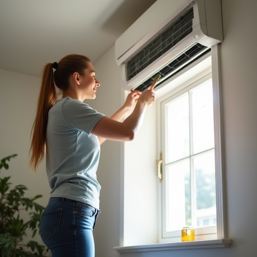 Klimanın filtrelerini temizleyen kişi.