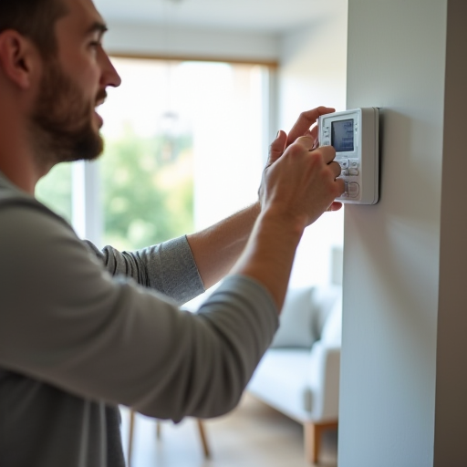 Teknisyen, termostatı ayarlıyor.