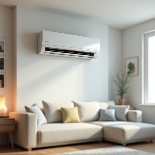 Bir oturma odasında bulunan modern bir split klima ünitesi.