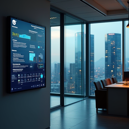 Yüksek bir binanın iç görünüşü, gelişmiş bir HVAC (ısıtma, havalandırma ve iklimlendirme) kontrol paneli ile birlikte.