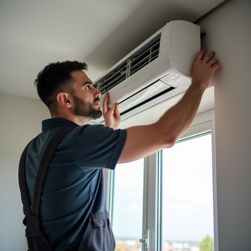 Pendik'te split klima sisteminin montajı.