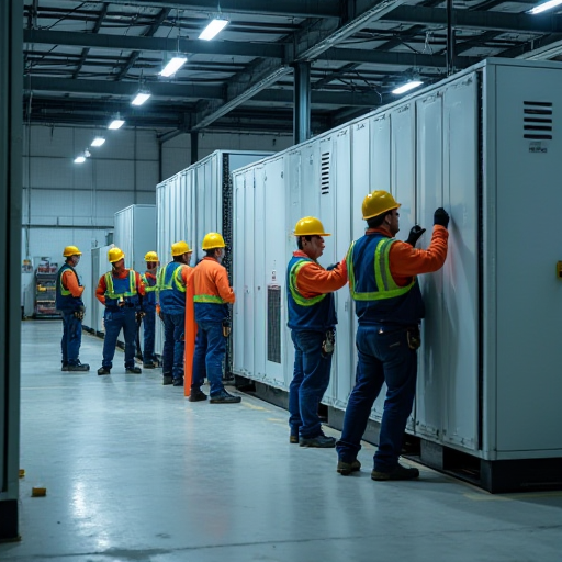 İklim kontrol ekipmanlarını montajını yapan teknisyenler.