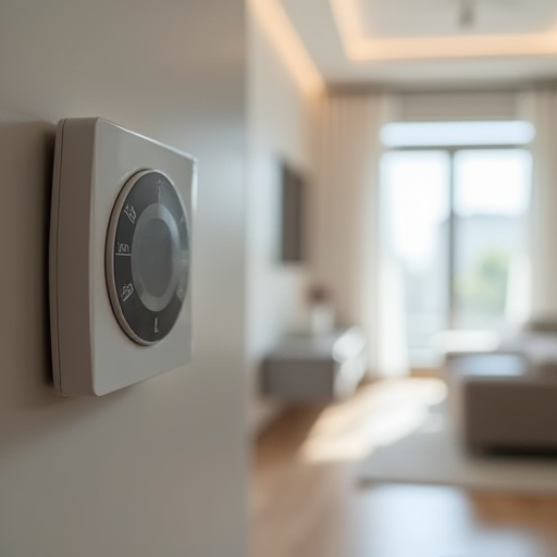 Modern bir odada bulunan, programlanabilir termostat ve klima ünitesi.