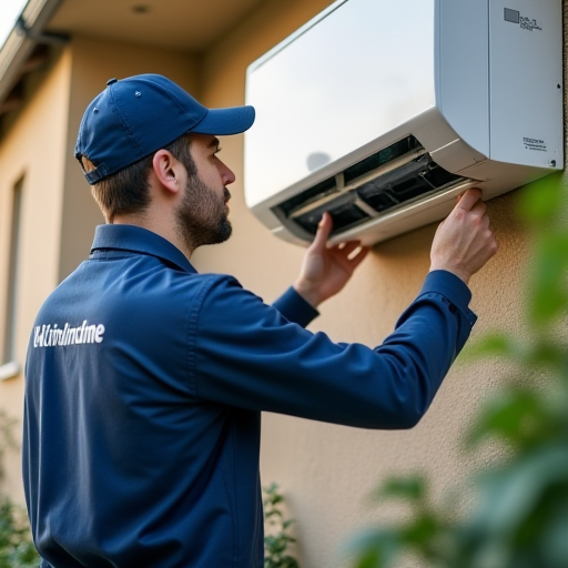 Bulat İklimlendirme'den bir teknisyen, bir klima cihazının bakımını yapıyor.