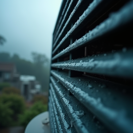 Nemli bir ortamda bulunan bir klima ünitesinin yakın çekimi.