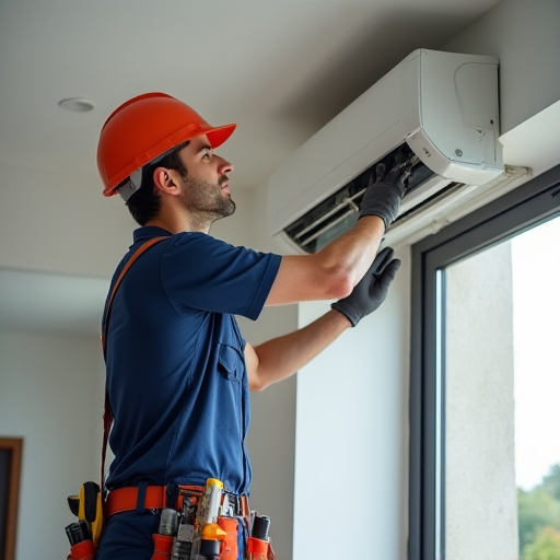 Bulat İklimlendirme teknisyeni, klima bakımını gerçekleştiriyor.