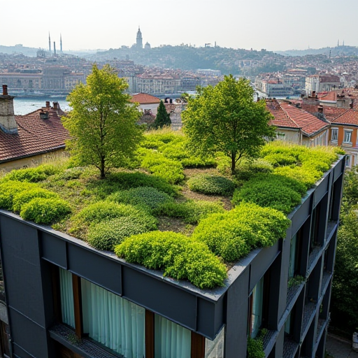 İstanbul'da yeşil çatı kurulumu.