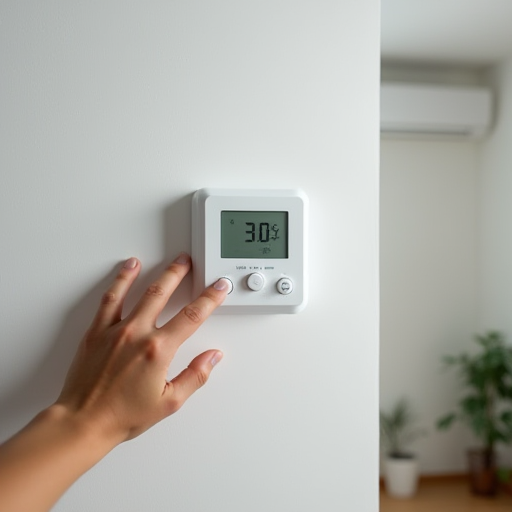 Bir kişinin dijital bir termostatı ayarladığı.