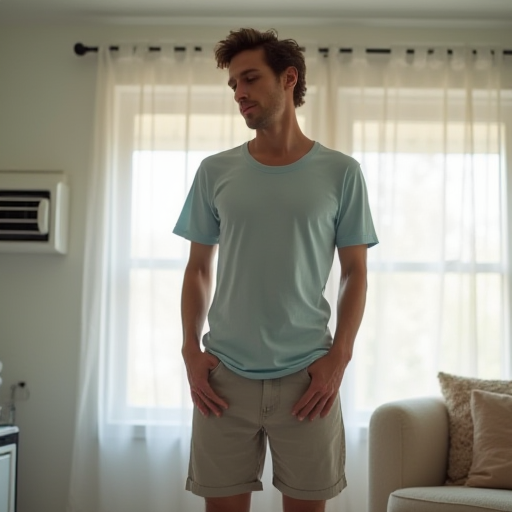 Serin bir odada, nefes alabilen giysiler giyen bir kişi.