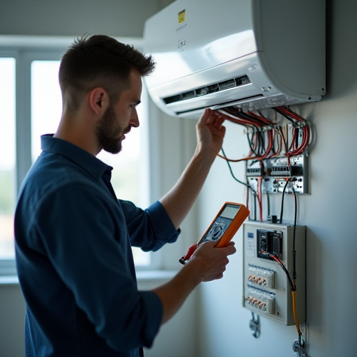 Teknisyen, bir multimetre ile elektrik bağlantılarını kontrol ediyor.