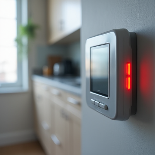 Kırmızı bir gösterge ışığına sahip, arızalı bir termostat.