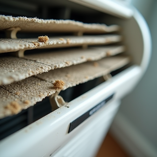 Bir klima ünitesi içindeki kirli hava filtreleri.