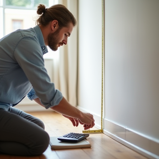 Bir kişinin, BTU hesaplaması için oda boyutlarını ölçtüğü.