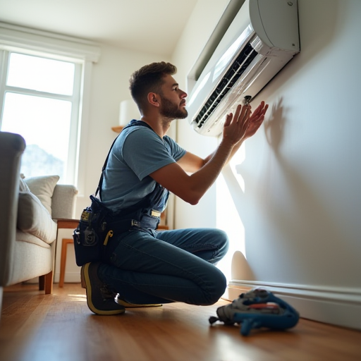 Bir klima cihazının profesyonel montajı.