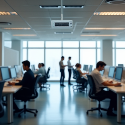 Klima sistemlerinin kurulu olduğu, konforlu çalışma koşulları sağlayan bir ofis alanı.