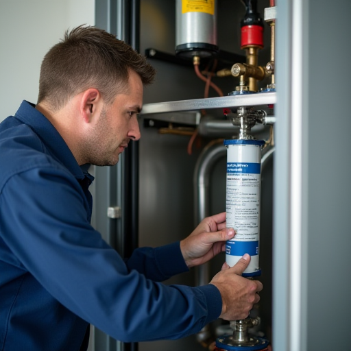 Neden kombi bakımı gereklidir? Kombi bakımının ihmal Bir teknisyen, bir kazanda filtreleri değiştiriyor.