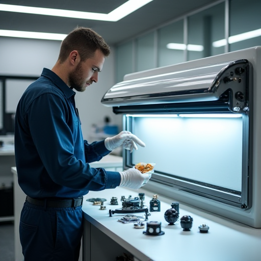 Bir teknisyen, bir hava perdesini dikkatlice söküyor.