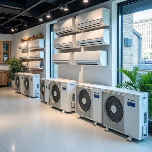 Perakende mağazasında bulunan split klima cihazları.