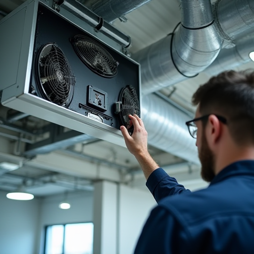 Bir teknisyenin, hava perdesi bileşenlerini incelediği yakın çekim.