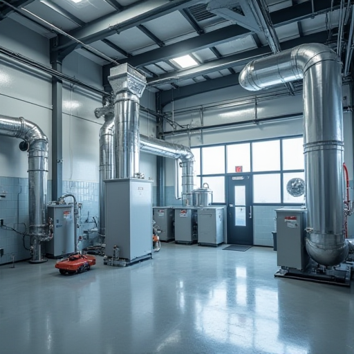 Farklı türlerde endüstriyel havalandırma sistemleri.